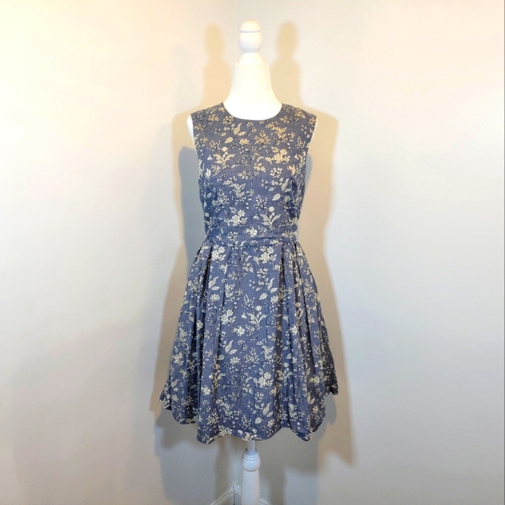 GAP Floral Fit and Flare Blue Women's Dress